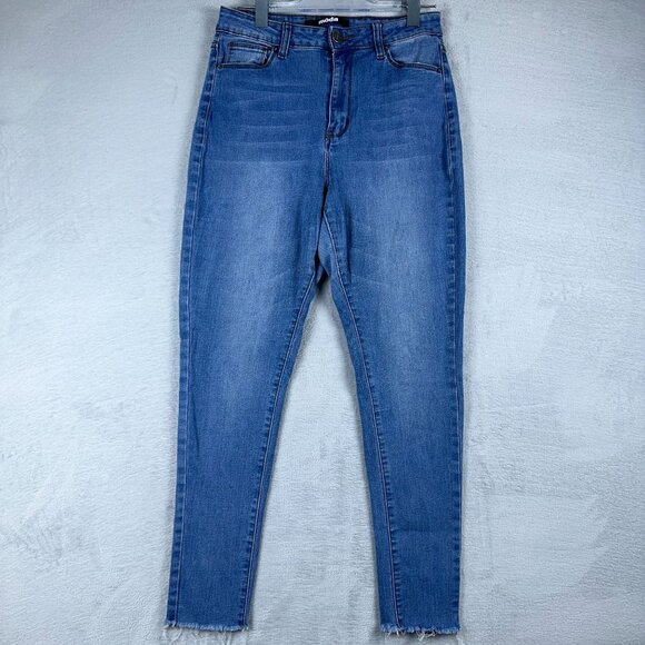 Moda Jeans High Rise Skinny Denim Stretch Frayed Hem Ankle Womans Blue Size 13 - Picture 1 of 10